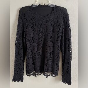 Crochet Women's Long Sleeve Blouse Size Medium Top Excellent Condition